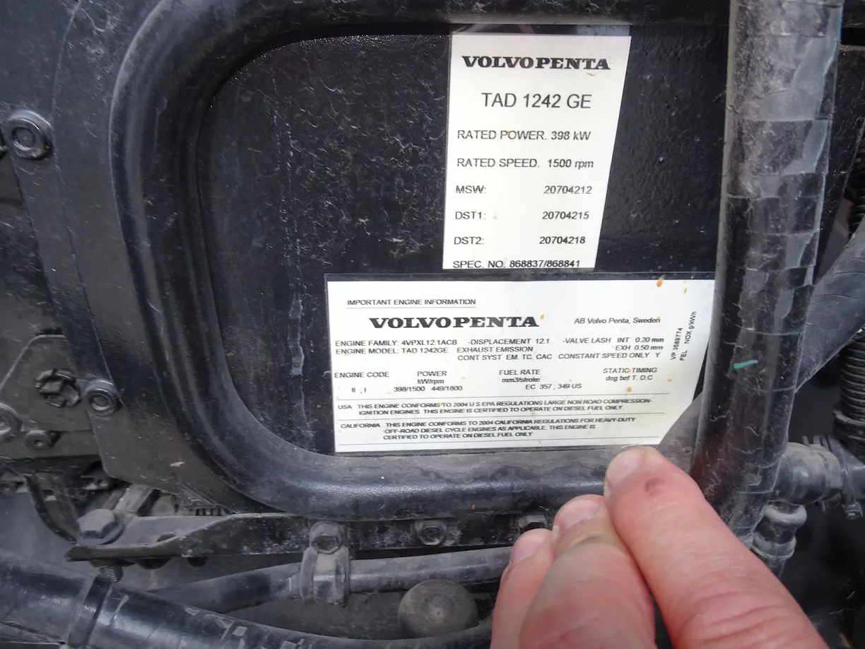 Supplement Label for Volvopenta engine