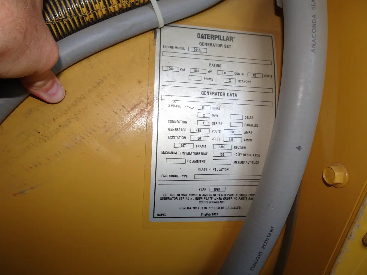 Generator set label on yellow power equipment