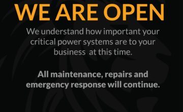 image announcing "we are open: we understand how important your critical power systems are to your business at this time. all maintenance, repairs and emergency response will continue"